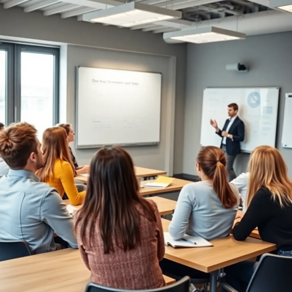 Een diverse groep Nederlandse studenten die een financiële workshop volgen