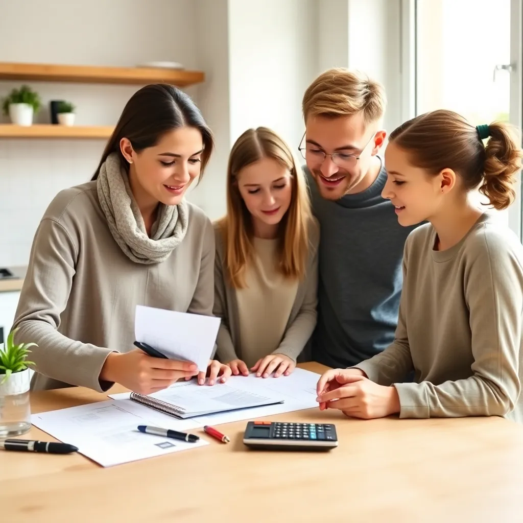 Nederlandse familie die samen hun financiële toekomst plant aan de keukentafel