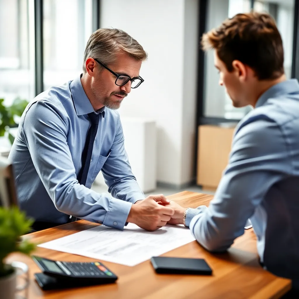 Nederlandse professionals bespreken financiële planning rondom een tafel met grafieken en laptop