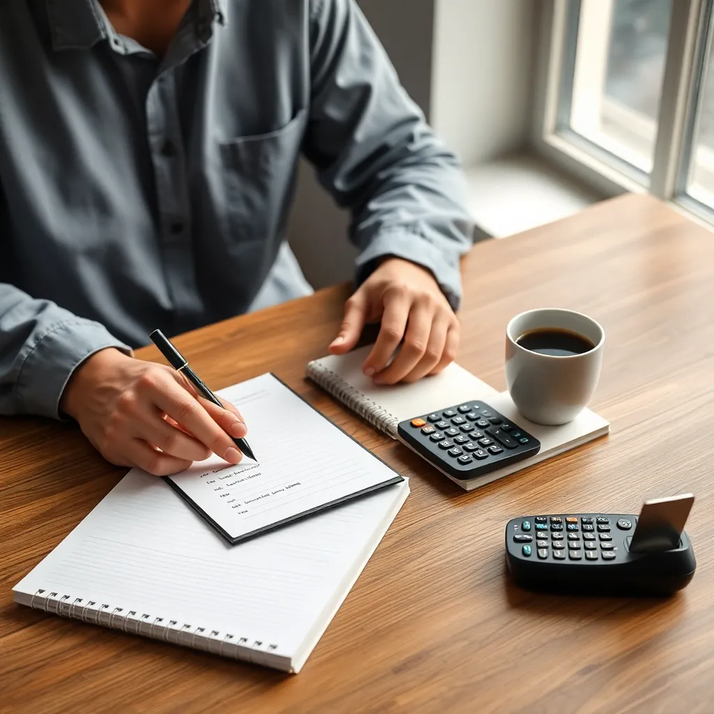 Persoon die budget bijhoudt op laptop