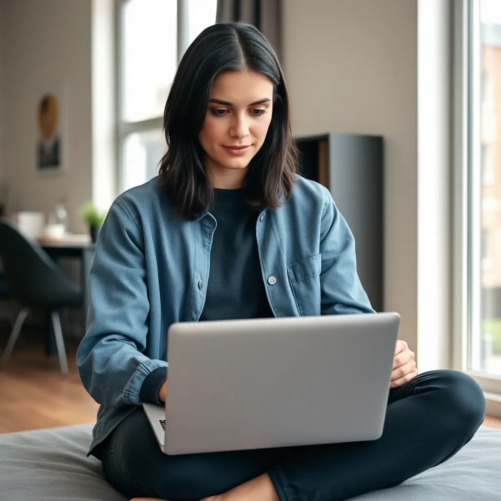Een jonge professional die online belastingaangifte doet in een modern Nederlands appartement