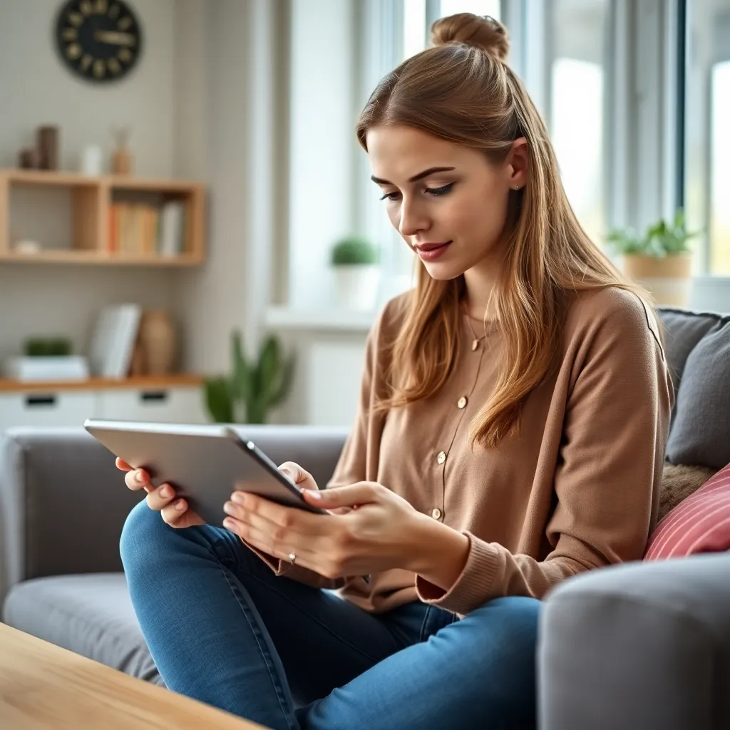 Jonge Nederlandse vrouw bestudeert beleggingsopties op tablet