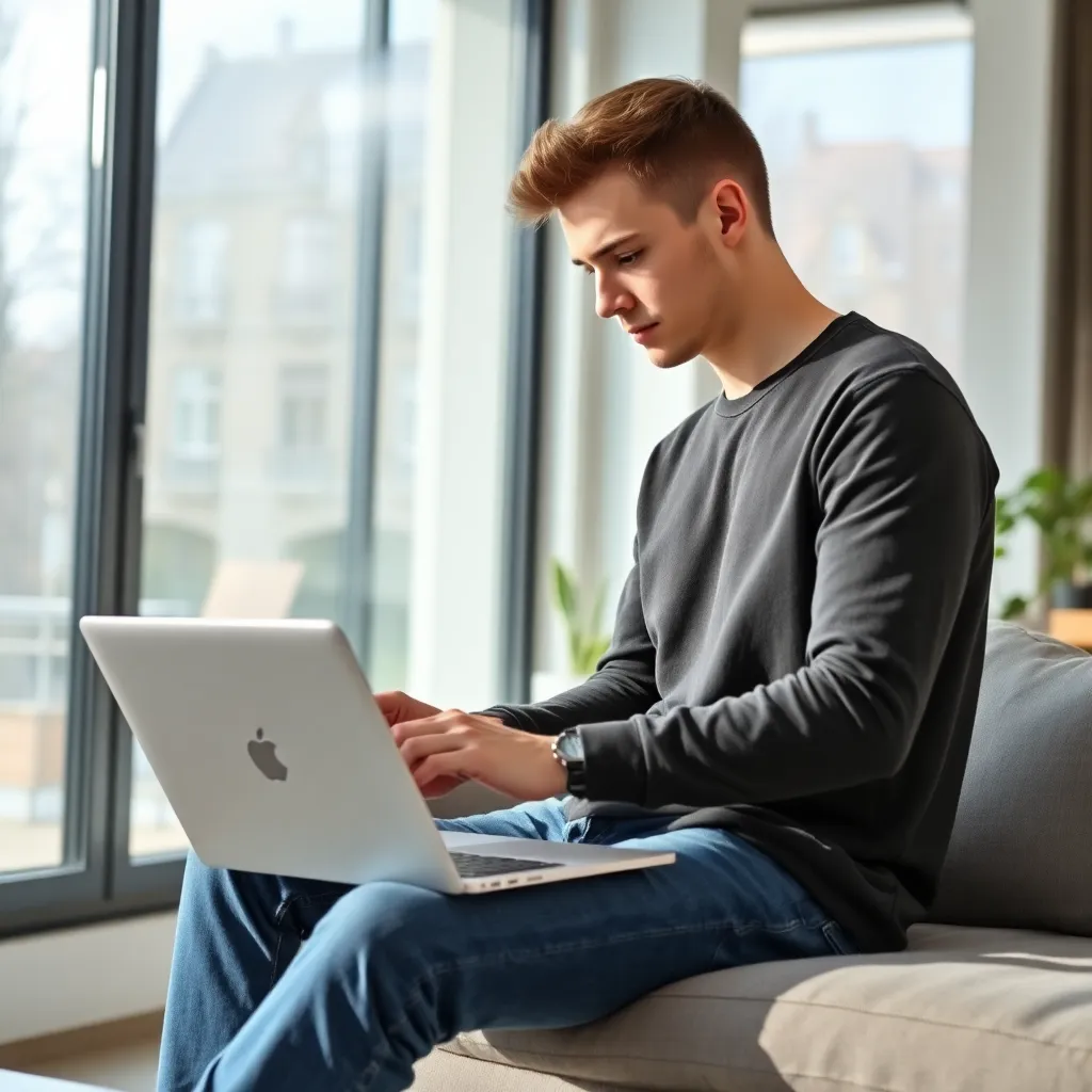 Jonge Nederlandse professional die op laptop investeert